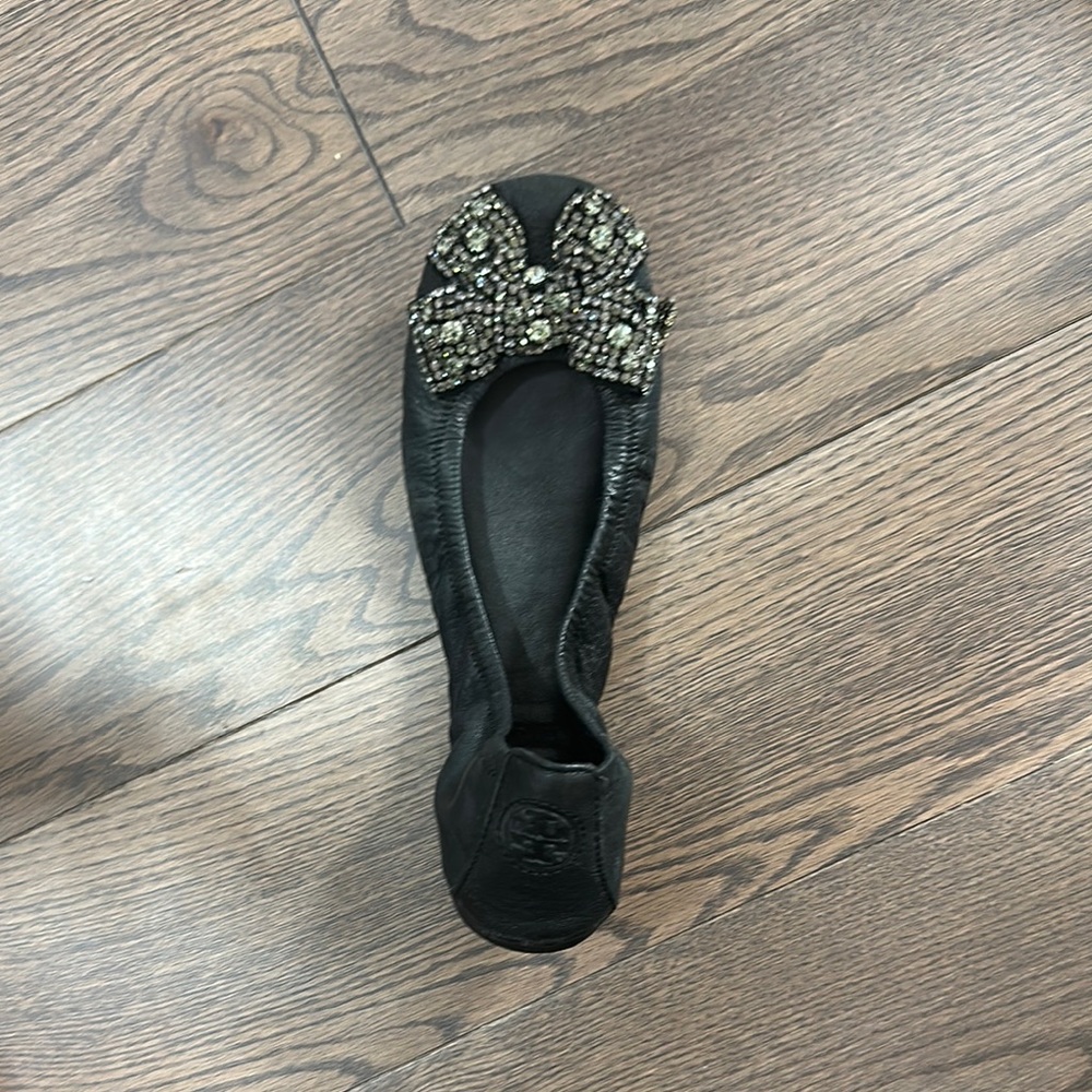 Tory Burch Black Crystal Embellished Flats